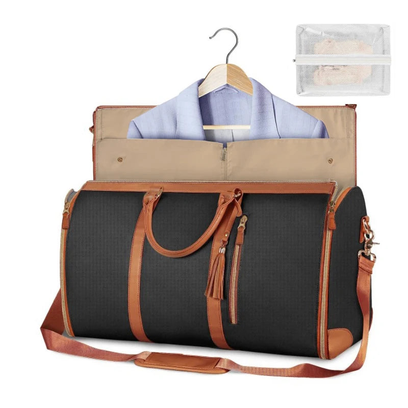 2-in-1 Travel Bag-PU Leather Duffel with Hanger Slot/Business & Weekend Carry-On NIMORA