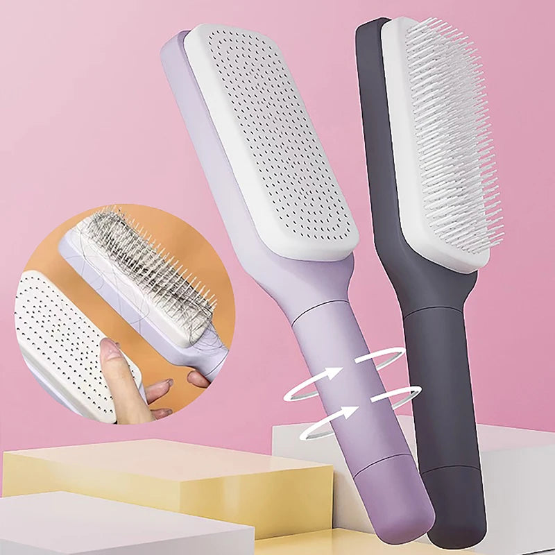 Self-Cleaning Rotating Hairbrush FlowComb