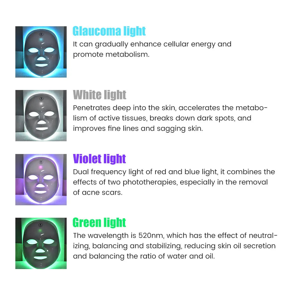 Rechargeable Facial LED Mask 7 Colors LED Photon Beauty Mask Skin Rejuvenation Home Face Lifting Whitening Beauty Device